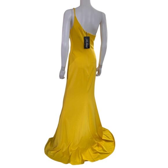 NEW LA FEMME Yellow 28176 One Shoulder Jersey Gown Prom Dress Size 6 - Picture 4 of 5